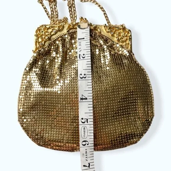 Whiting & Davis Bag 70s Gold Mesh Kiss Snap Evening Bag Crossbody Strap Purse - Picture 13 of 13